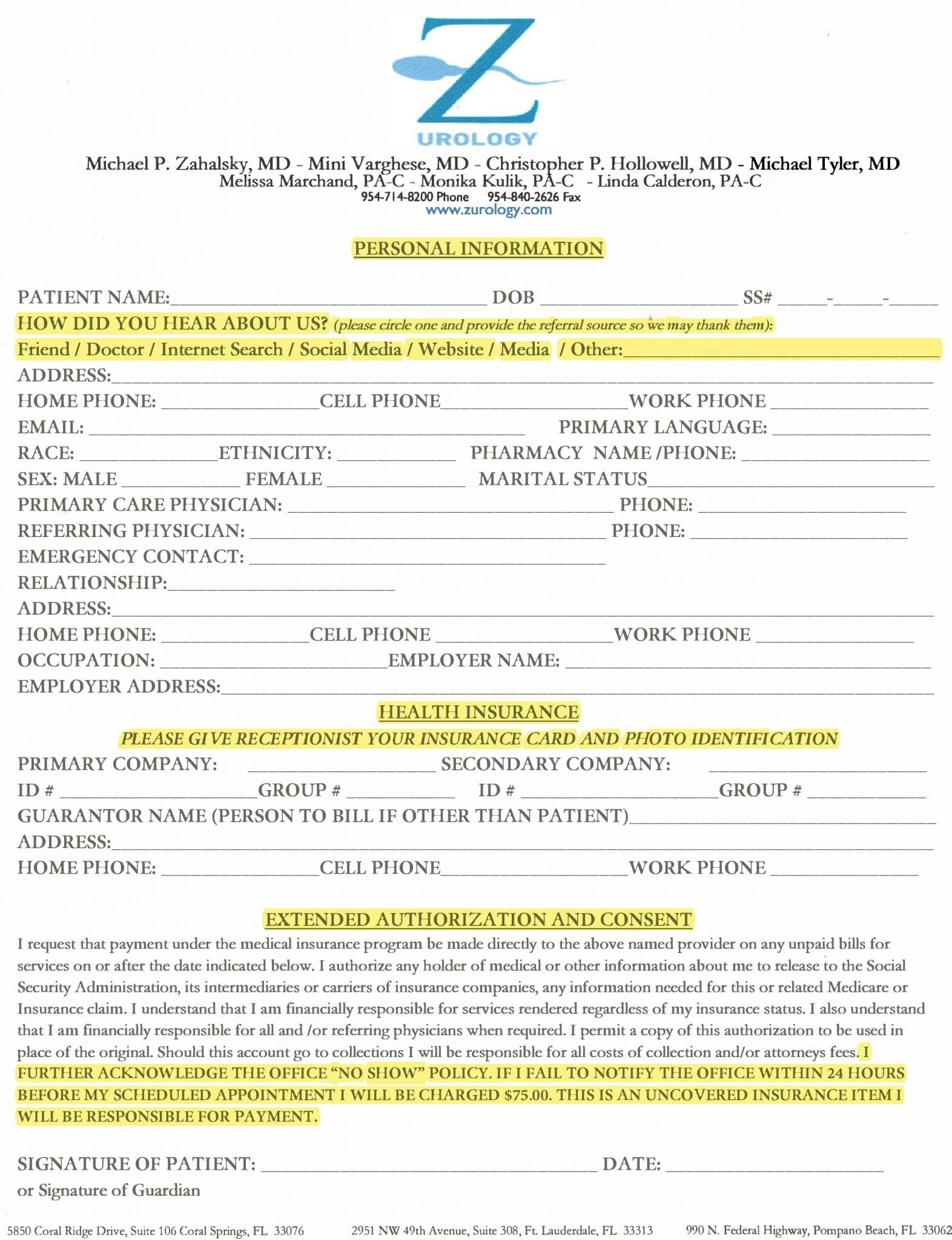 01 Personal Information Form Packet 2019 Page 001 Z Urology
